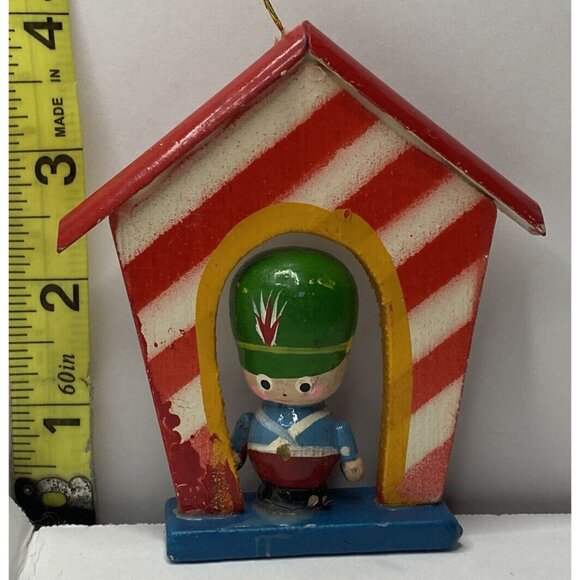 Vintage 1976 wood toy soldier Christmas ornament Taiwan Distressed Hand Painted - Picture 2 of 6